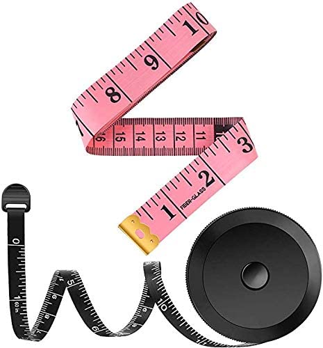 2 Pack Tape Measure Measuring Tape for Body Fabric Sewing Tailor Cloth Knitting Home Craft Measurements, 60-Inch Soft Fashion Pink & Retractable Black Tape Measure Body Measuring Tape Set, Dual Sided